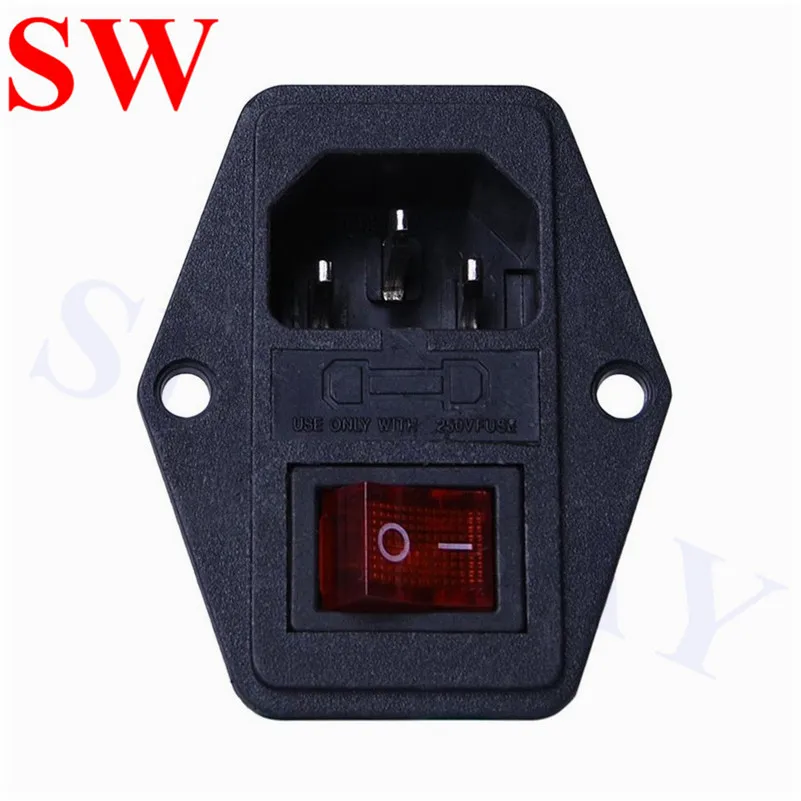 5pcs Arcade Computer Cabinet Switched Power Socket Connector 10A 250V 3Pin IEC320 C14 lighting with Fuse Holder for Game Machine