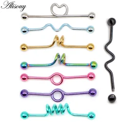 Alisouy 1PC ZigZag Wave Surgical Steel Barbell Industrial Piercing Scaffold Bar Cartilage Earrings Orelha Piercing Body Jewelry