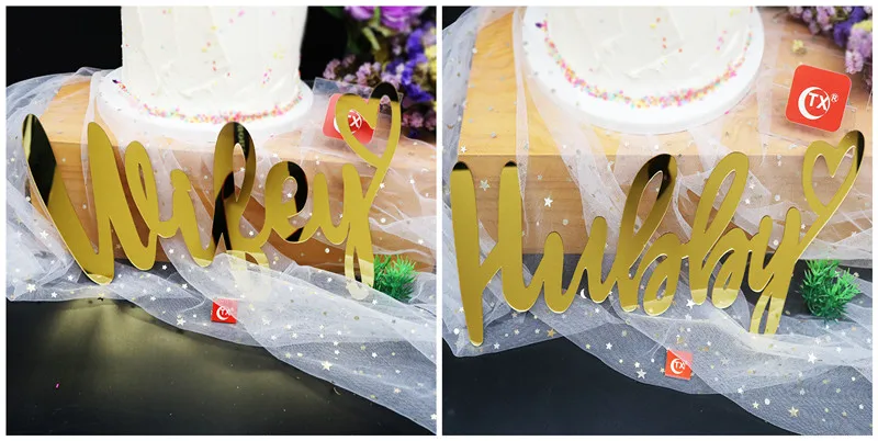 Mirror Gold Wedding Chair Sign Wifey & Hubby Hanging Wedding Signs for Gold Theme Wedding Decoration photo props