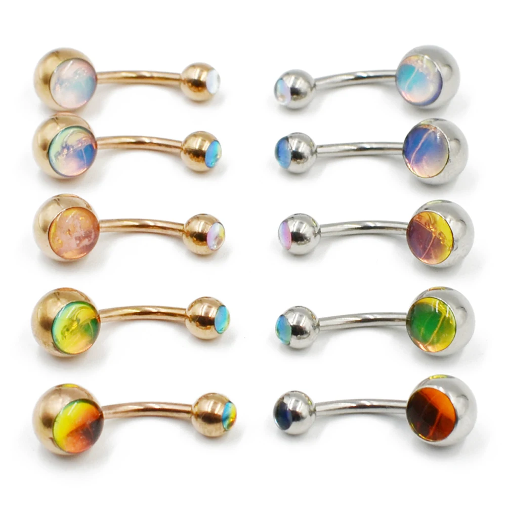 10Pcs/Lot Surgical Steel Opal Belly Navel Ring Belly Button Ring Navel Piercing Sexy Charming New Style Body Piercing Jewelry