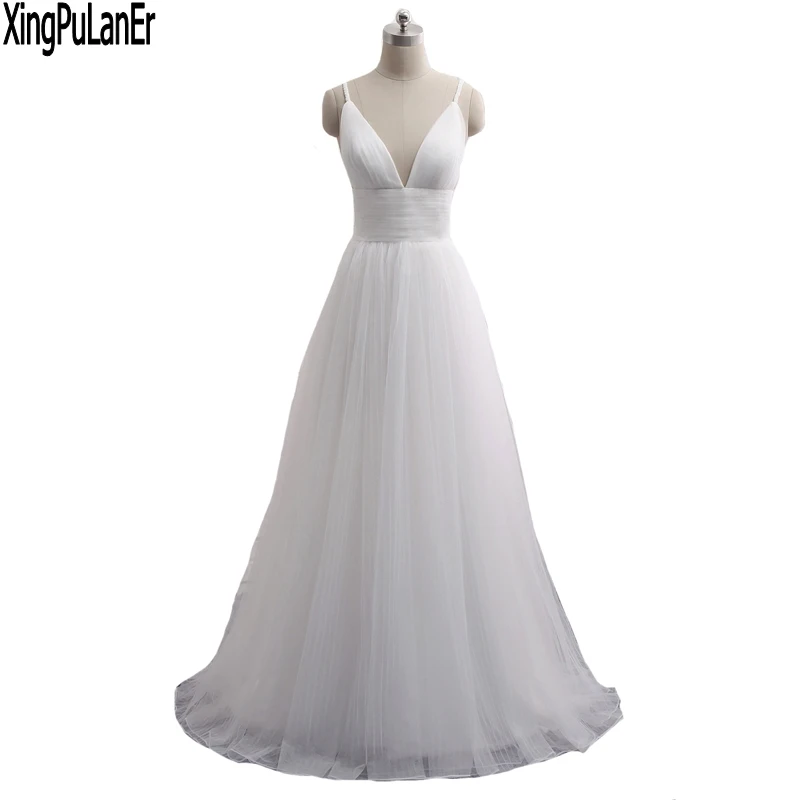 Xingpuaner – robe de mariée trapèze, col en V profond, sans manches, corsage plissé, dos ouvert, Sexy, Simple, élégante, style Boho