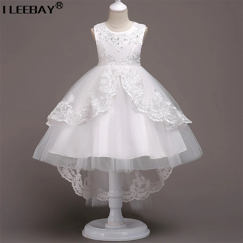 2018 FashionFlower Girls Dress Kids Princess Party Wedding Gowns for Children Graduation Ceremony Kids Long Tail Formal Custome