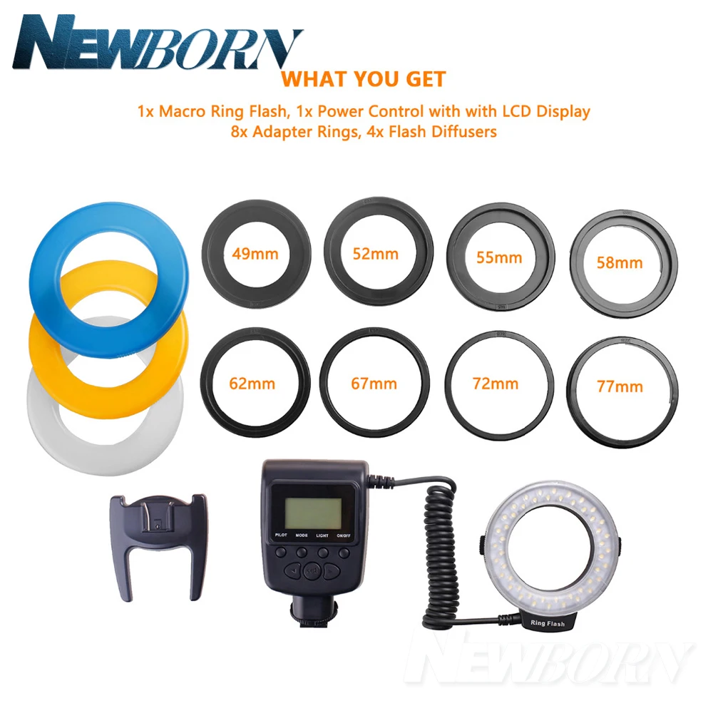 RF-550D 48pcs Makro LED Ring-Bundle mit 8 Adapter Ring für Canon Nikon Pentax Olympus Panasonic DSLR Kamera flash
