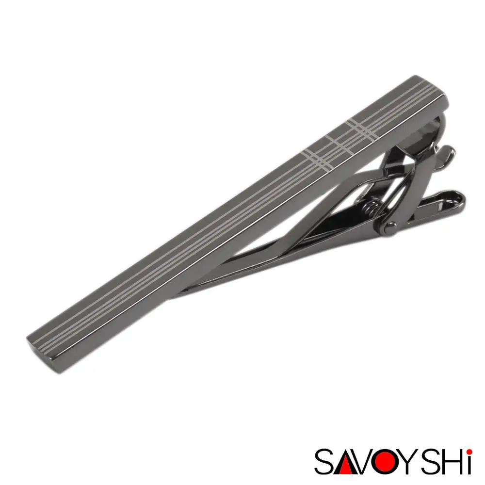 SAVOYSHI Classic Black Metal Tie Clip Pin Clasp For Mens Accessories High Quality Stripe Tie Clips Brand Gift Jewelry