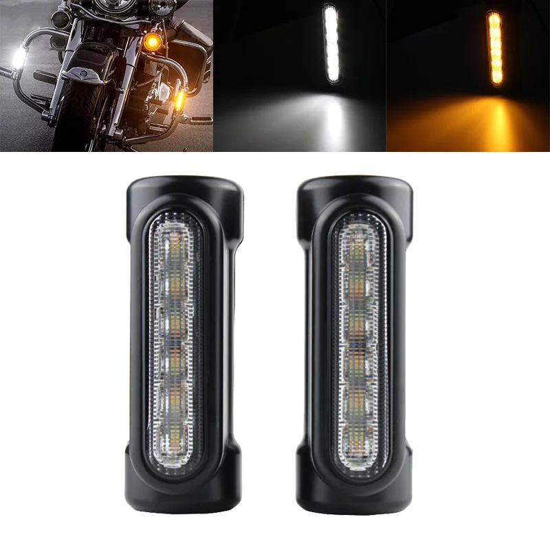 FADUIES 2 Color For Crash Bars Harley Touring Bikes Motorcycle Highway Bar Switchback Driving Light White turn Amber