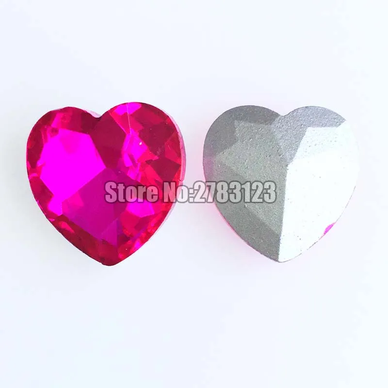 Factory sales AAA Glass Crystal Rose red heart shape pointback rhinestones No holes, diy/Clothing accessories SWHP207