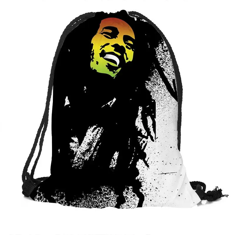 Custom Bob Marley Drawstring Bag Silk Soft Bag Large Sapacity Custom Logo Printing Backpack More Size