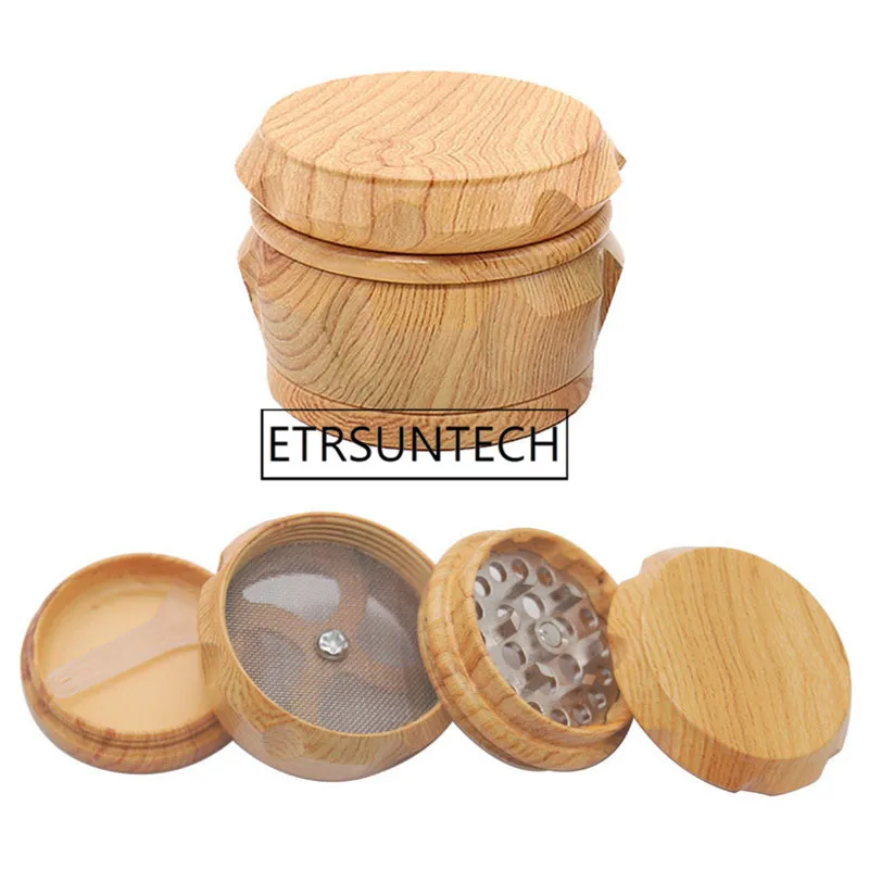 

60pcs 4 Layers Imitation Wood Herb Grinder With Nail Teeth Spice Grinder Handle Tobacco Grinder 40/55/63mm