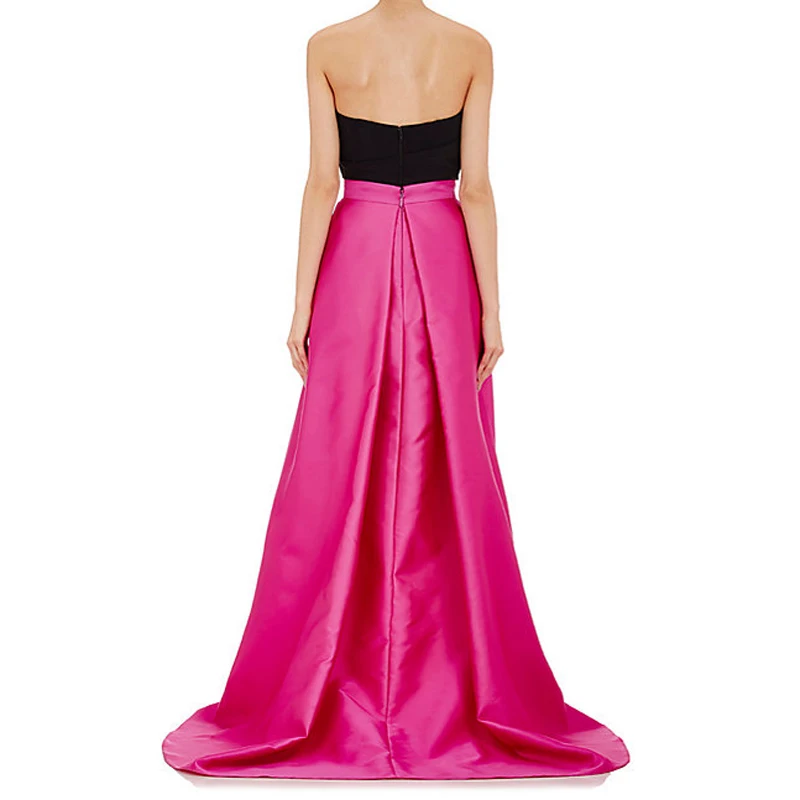 Vintage Fuchsia High Low Taffeta Long Skirts For Elegant Women To Formal Party Long Skirt Spring Style Pleat Ruffles Zipper