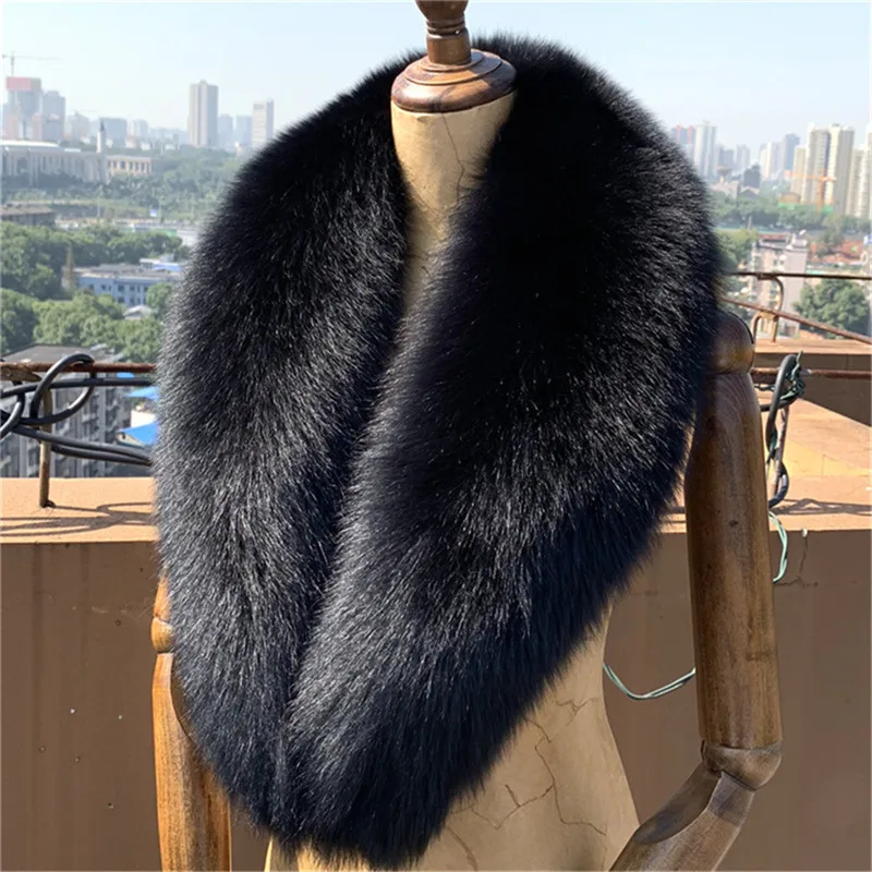 Winter 100% Black Real Fox Fur Collar Women Natural Fox fur Scarf Shawl Collars Wraps Neck Warm Fur Scarves Female