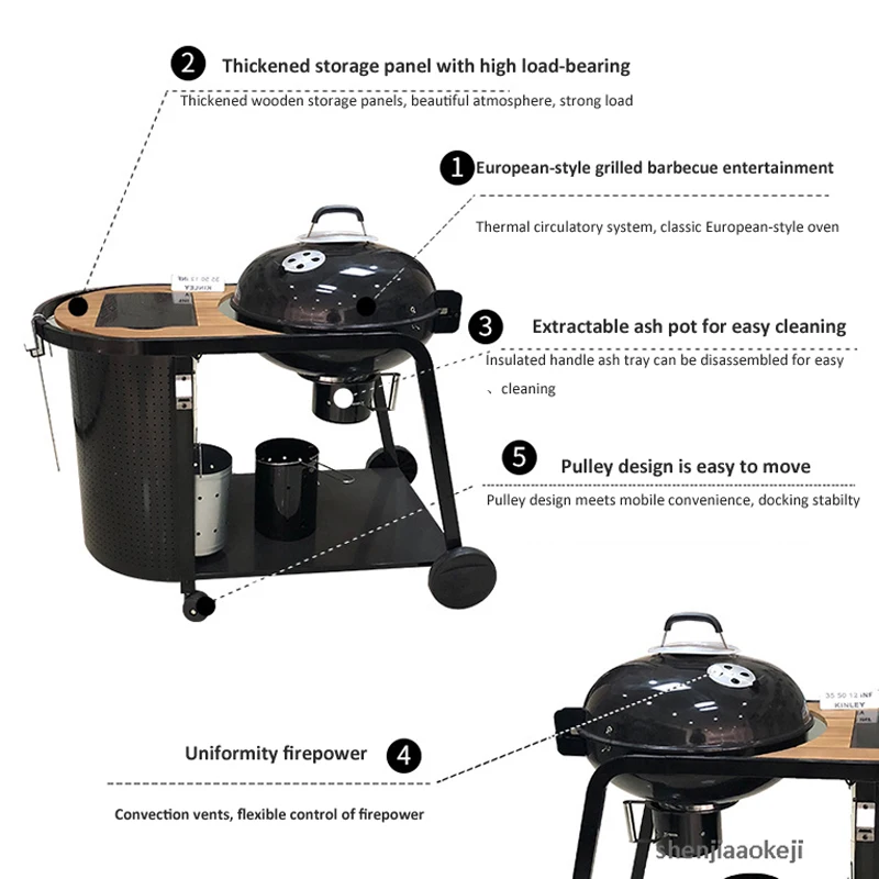 Grand gril de cour, grand gril de cour, Queen, jardin extérieur, gril de luxe européen, chariot facile à déplacer, four, poêle à griller