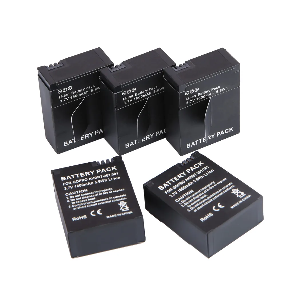 5pcs/lot GOPRO BATTERY AHDBT-301 AHDBT 301 AHDBT301 Li-ion Battery for GoPro Camera Hero3 3+ 11M 12M 5MP GoPro accessories