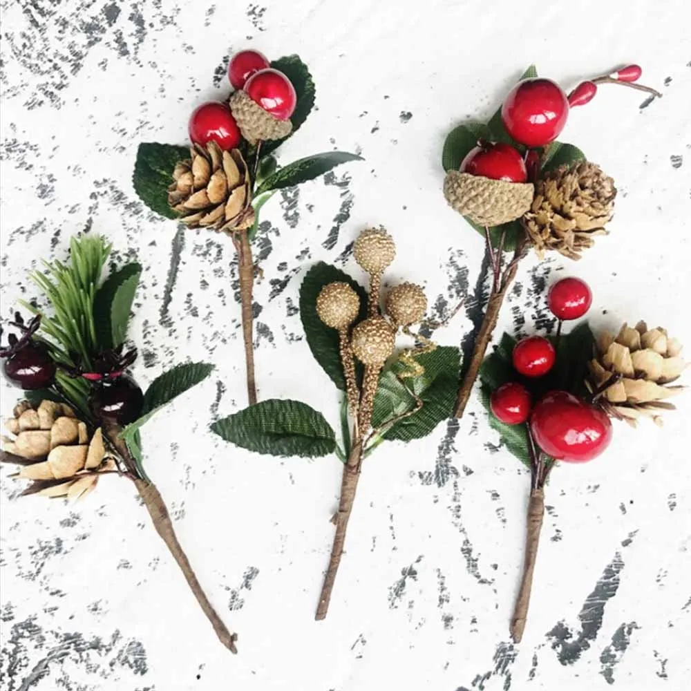 5pcs Red Berry and Pine Cone Christmas Picks with Holly Branches for Holiday Decoration Great Addition to Christmas Decor Crafts