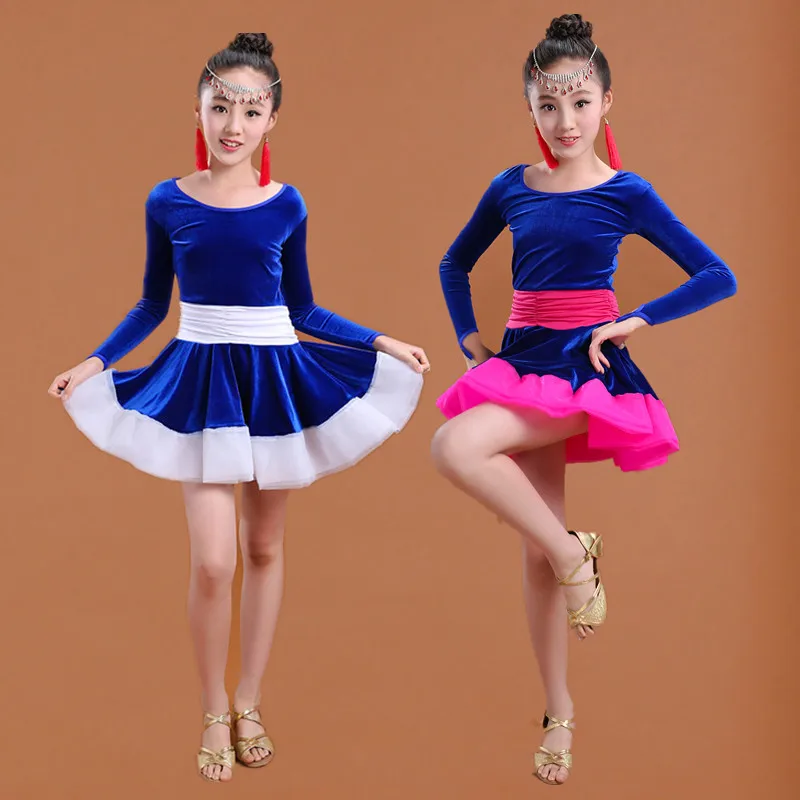 Children Dress for Dancing 2021 Latin Dance Dresses for Girls Short Full Sleeve Salsa Tango Kids Dance Costume Skirt Ballroom