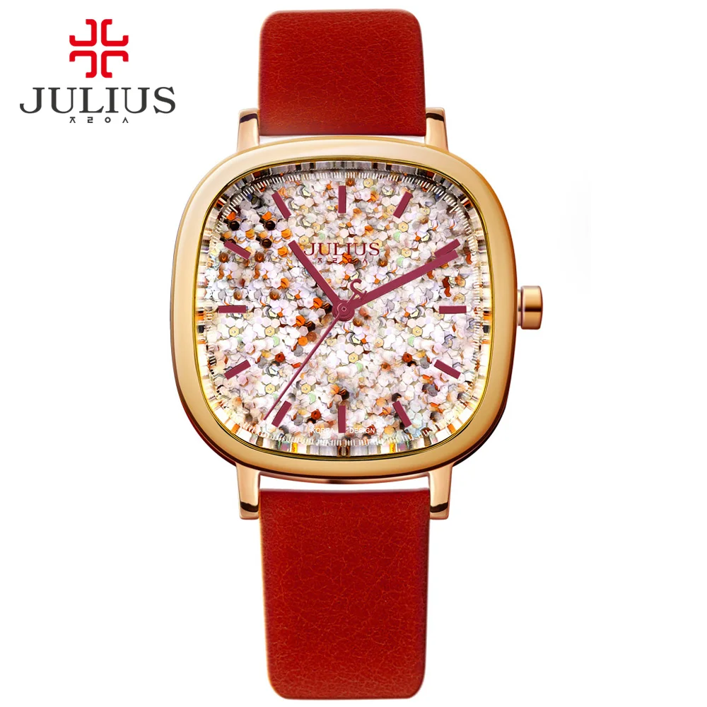 JULIUS Women Watch Luxury Brand With Logo Square Teenage Girls Watches Leather Strap Korean Designer wristwatch Jewelry JA-889