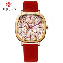 JULIUS Women Watch Luxury Brand With Logo Square Teenage Girls Watches Leather Strap Korean Designer wristwatch Jewelry JA-889