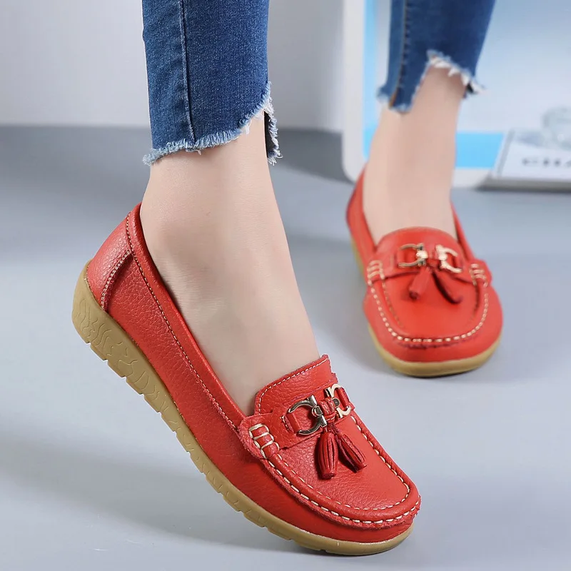 SLYXSH 2024 Spring Autumn Shoes Woman Cow Leather Flats Women Slip On Women's Loafers Female Moccasins Shoe Large Size 35-43