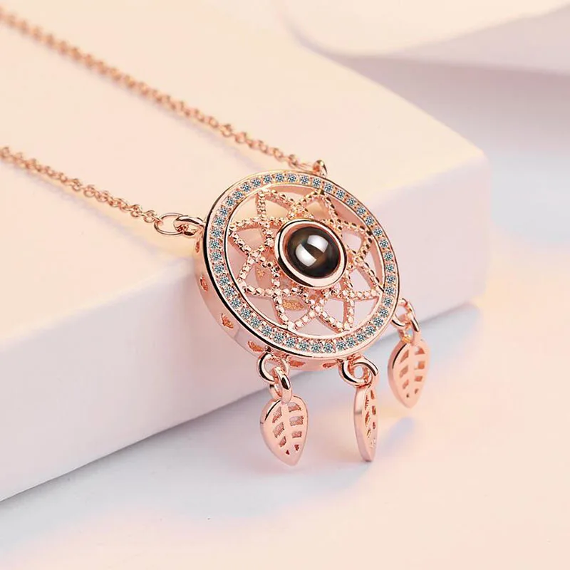 925 Silver Necklace Women Jewelry Romantic 100 Languages I Love You Projection Dreamcatcher Pendant Lady Engagement Accessories