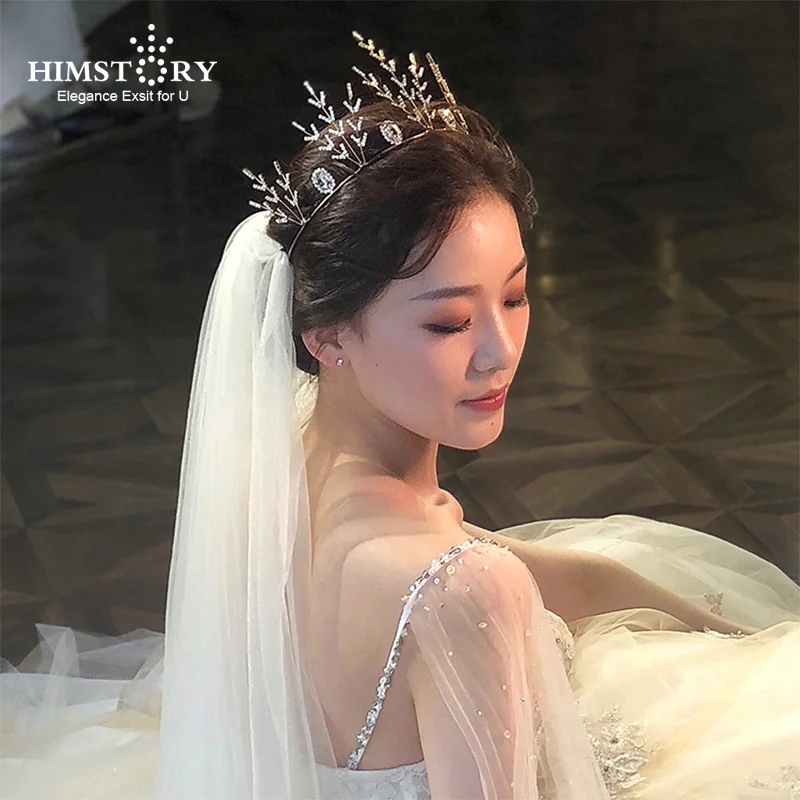 

Himstory Charming Golden Branch Tiaras Crown Bridal Rhinestones Headband Women Prom Hairband Wedding Hair Piece Accessories