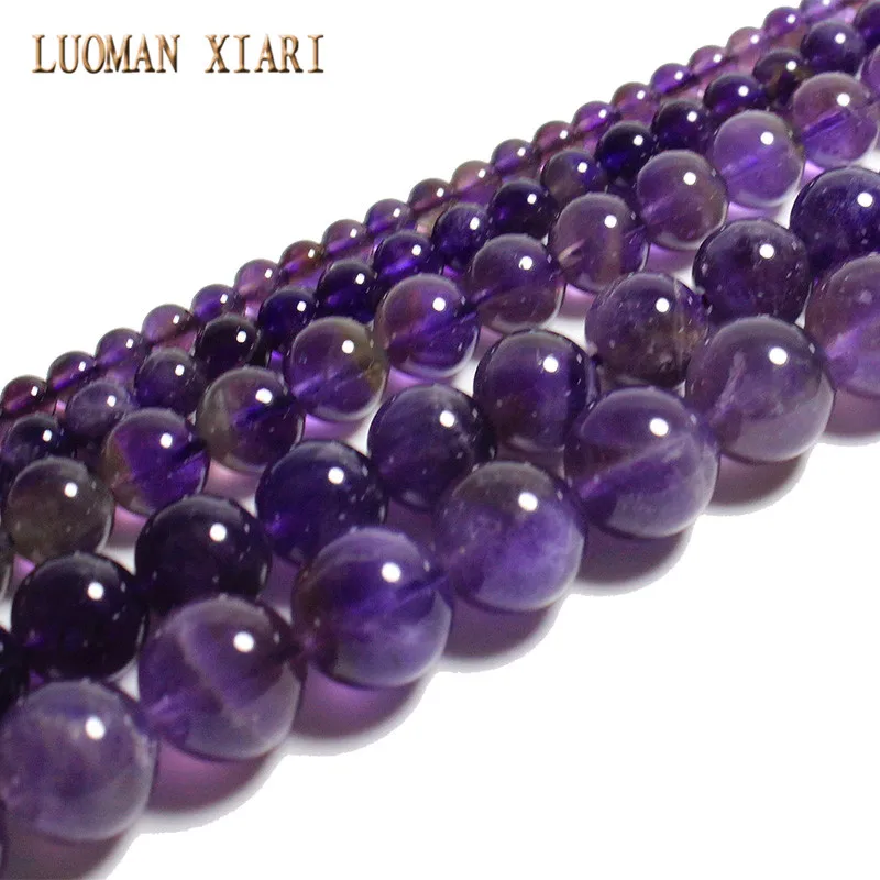 AAA+ 100% Natural Stone Beads Amethysts Crystal For Jewelry Making Beadwork  DIY Bracelet Necklace 4/ 6/8/10/12mm Strand 15\'\'