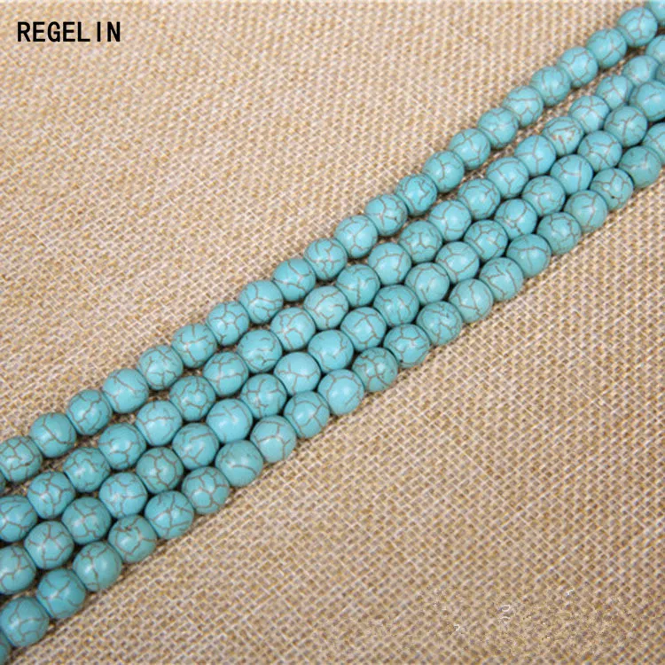 REGELIN Turqoise Natural Stone Beads 4/6/8/10/12/14mm Blue Round Crystal Quartz Loose Beads DIY Bead Bracelet Craft Jewelry