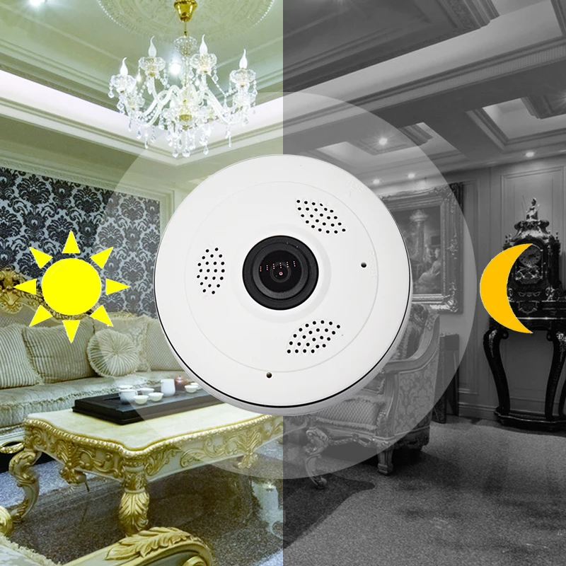 Panoramic Wireless IP Camera Audio Video WiFi Fish-eye Lens Wide Angle 10m/30ft Night Vision VR CCTV Home Security Surveill