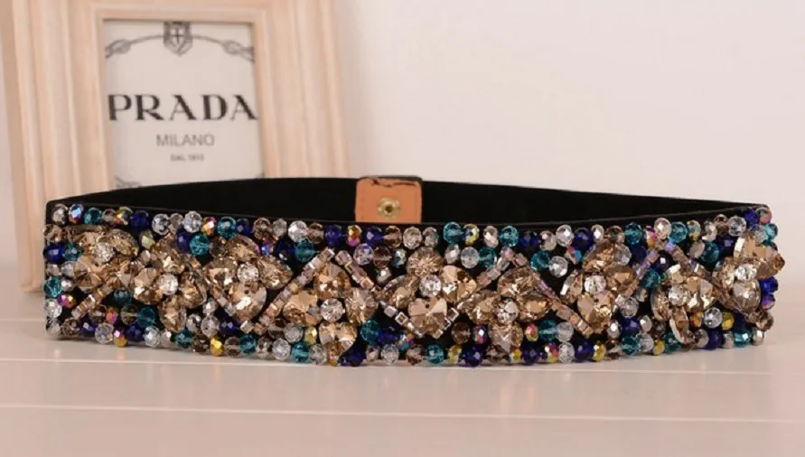 

Colorful Floral Rhinestone Gem Women Dress Belt Fashion Elegant Ladies Crystal Elastic Belts Female Waist Corset Belt Caestus