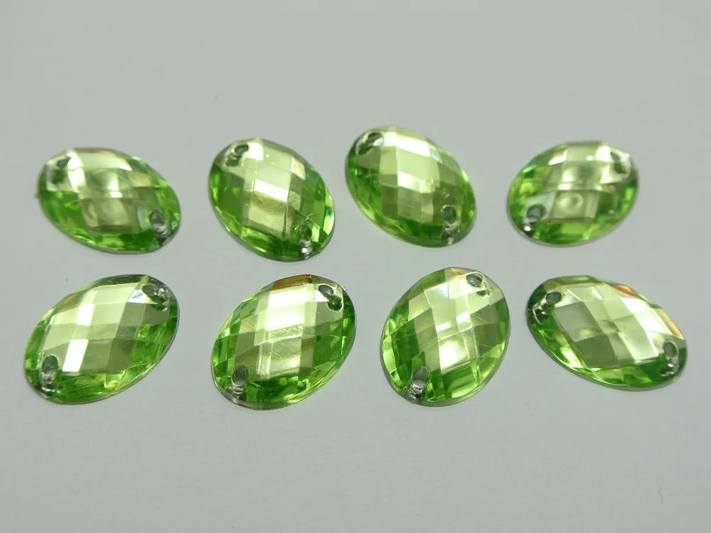 

100 Soft Green Flatback Acrylic Oval Sewing Rhinestone Button 13X18mm Sew on bead