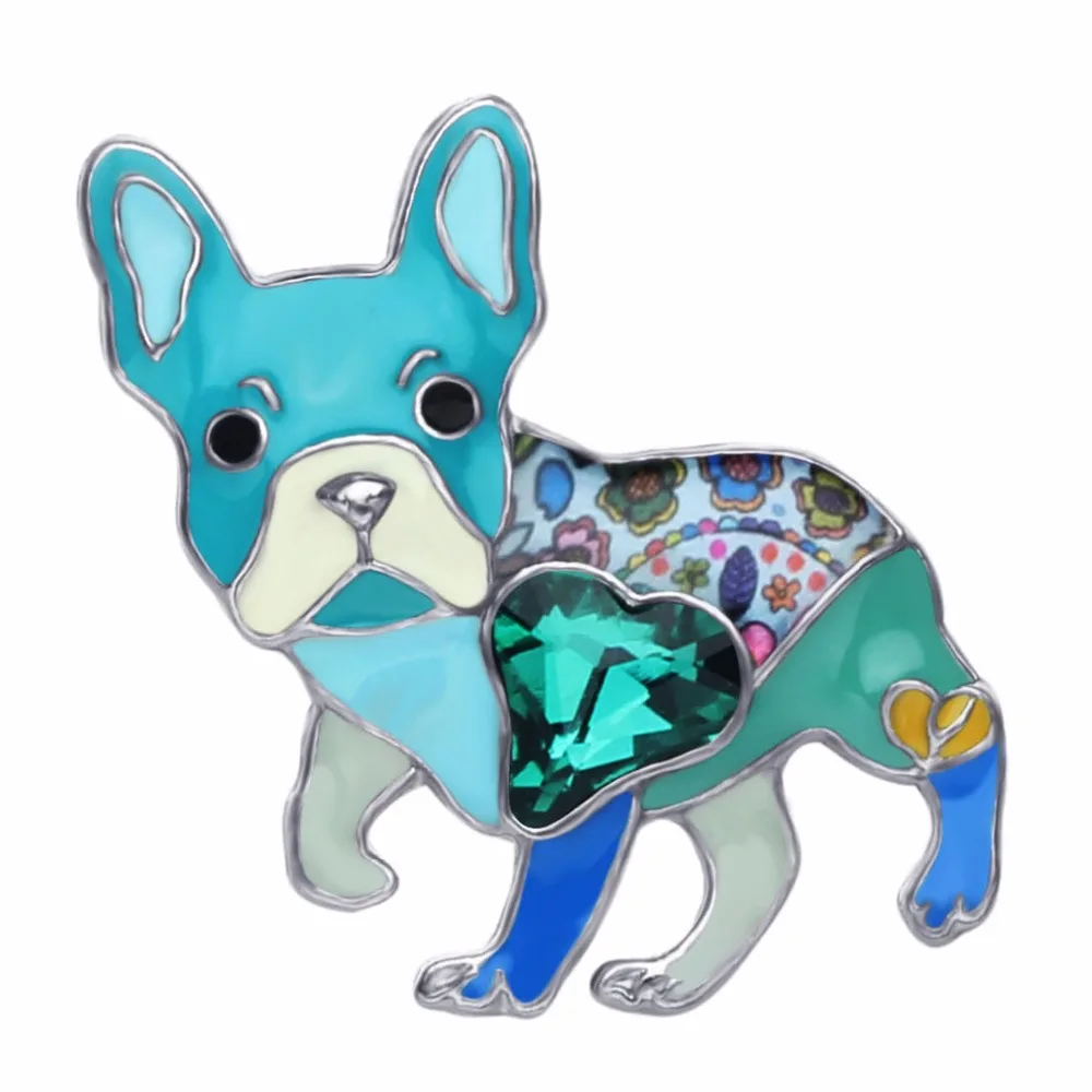 Bonsny Alloy Enamel Rhinestone French Bulldog Pug Dog Brooches Clothes Scarf Decoration Jewelry Pin For Women Girls Gift Bijoux