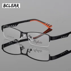 BCLEAR Men's business eyeglasses frame half frame glasses frame titanium alloy ultra-light myopic optical frames TR legs S2387