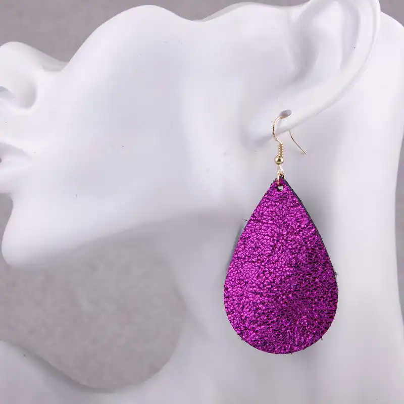 New Fashion Ladies Leather Earings 2020 Summer Statement Large Oval Earrings Women Genuine Leather Water Drop Earrings Wholesale