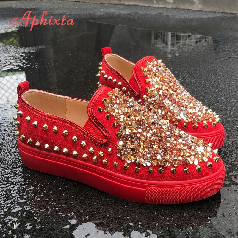 Aphixta Flat With Shoes Women Men Flats Sequined Cloth Revits Couple Platform Woman Shoes Bling Crysta Black Flat Heels Shoe