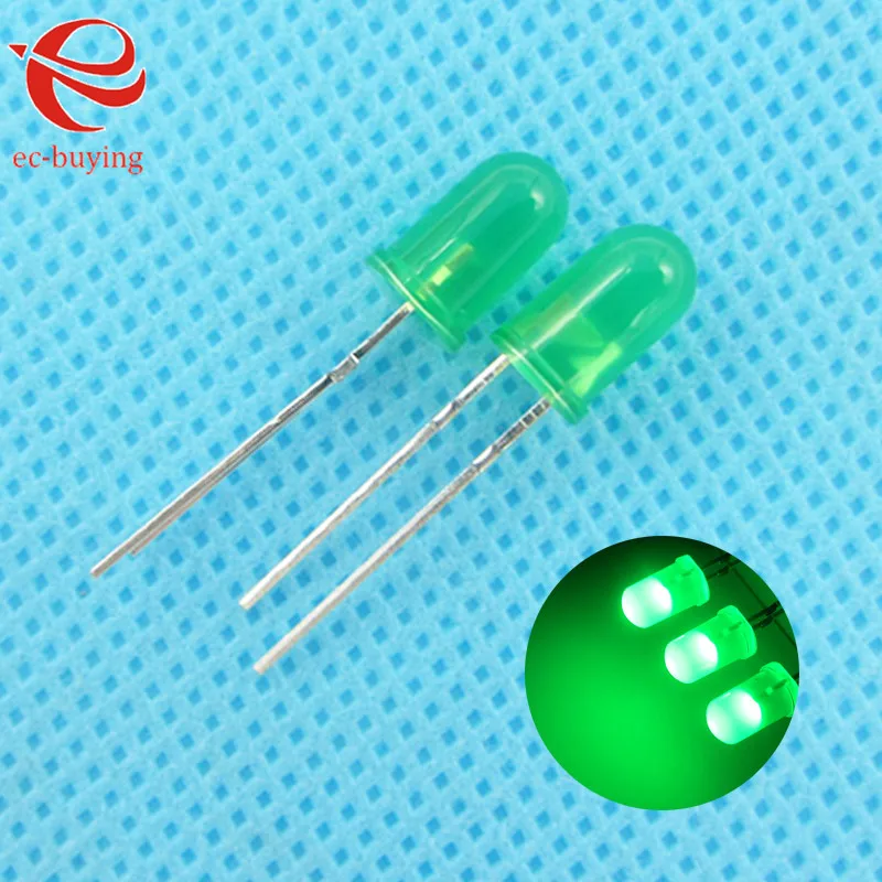 100pcs/lot F5 5mm LED Emerald-Green Diffused Round Light-Emitting Diodes Lamp Bead DIP Plug-in Through Hole Bulb Wide Angle DIY