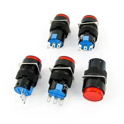 

AC 250V 3A DC 30V 5A 1NO 1NC SPDT Momentary Red Round Push Button Switch