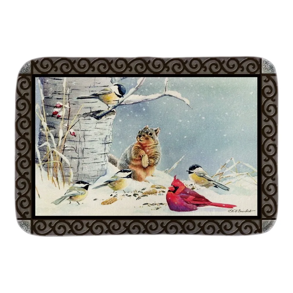 Cardinal In A Snowstorm Doormats Home Decorative  indoor Outdoor Door Mats Soft Lighteness Short Plush Fabric Bathroom Mats