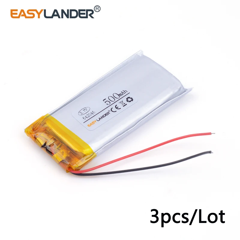 3pcs /Lot 642046 3.7V 500mAh Rechargeable Lithium Li-ion Polymer Battery for Bluetooth  smart home video security doorbell MP3