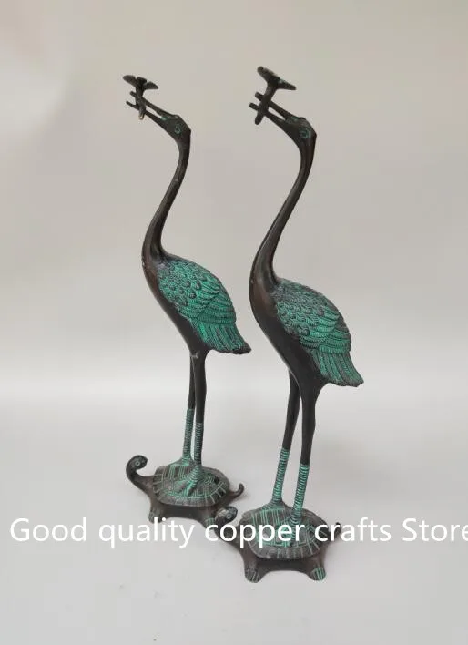 China archaize craft bronze red-crowned crane A pair big