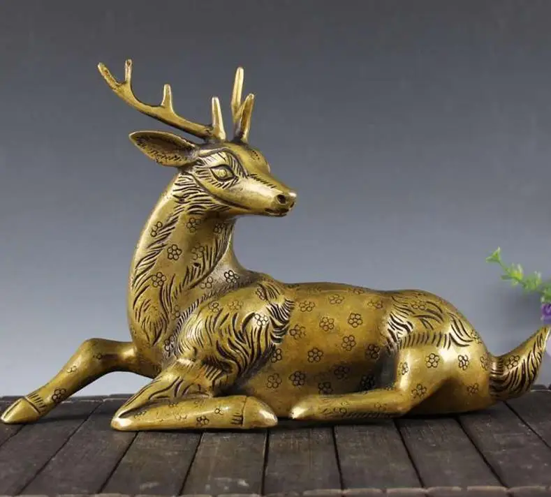 Antique Old QingDynasty copper statue,Deer culpture,hand carving crafts,best collection&adornment,free shipping