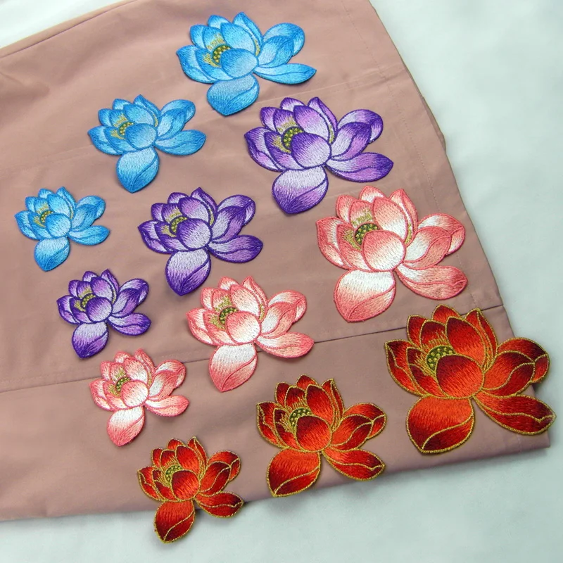 High Quality Lotus Flower Applique Embroidery Cloth Patch Sew on flower Patch DIY Accessories for Dress Classical Costume