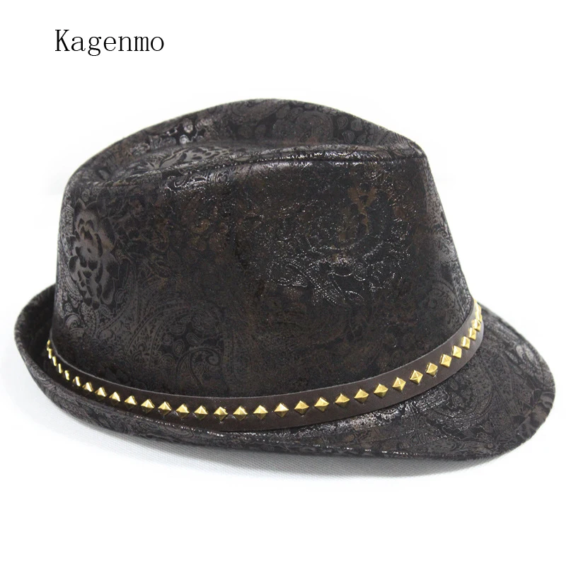 Kagenmo New Spring Style Faux Leather Man Women Fedoras Pu Leather Male Leisure Bucket Cap Female Fashion Accessories Jazz Hat