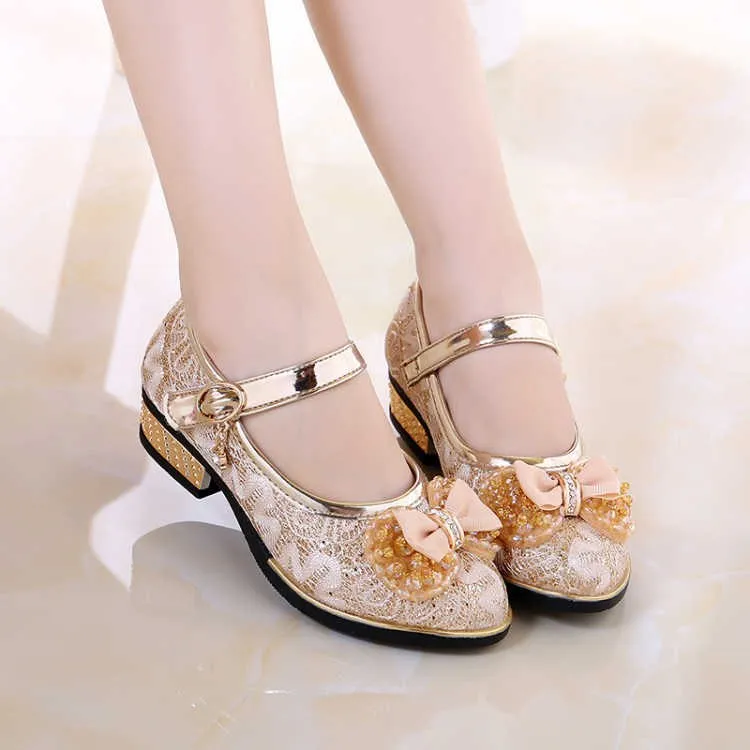 New 2024 Children Princess Shoes Girls Sequins Girls Wedding Party Kids Dress Shoes for Girls Pink / Gold Shoes