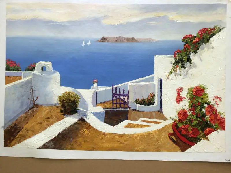 

Wall Art Picture Hand Painted Modern Oil Painting on Canvas Mediterranean Sea Seascape Knife Canvas Painting for Home Decoration