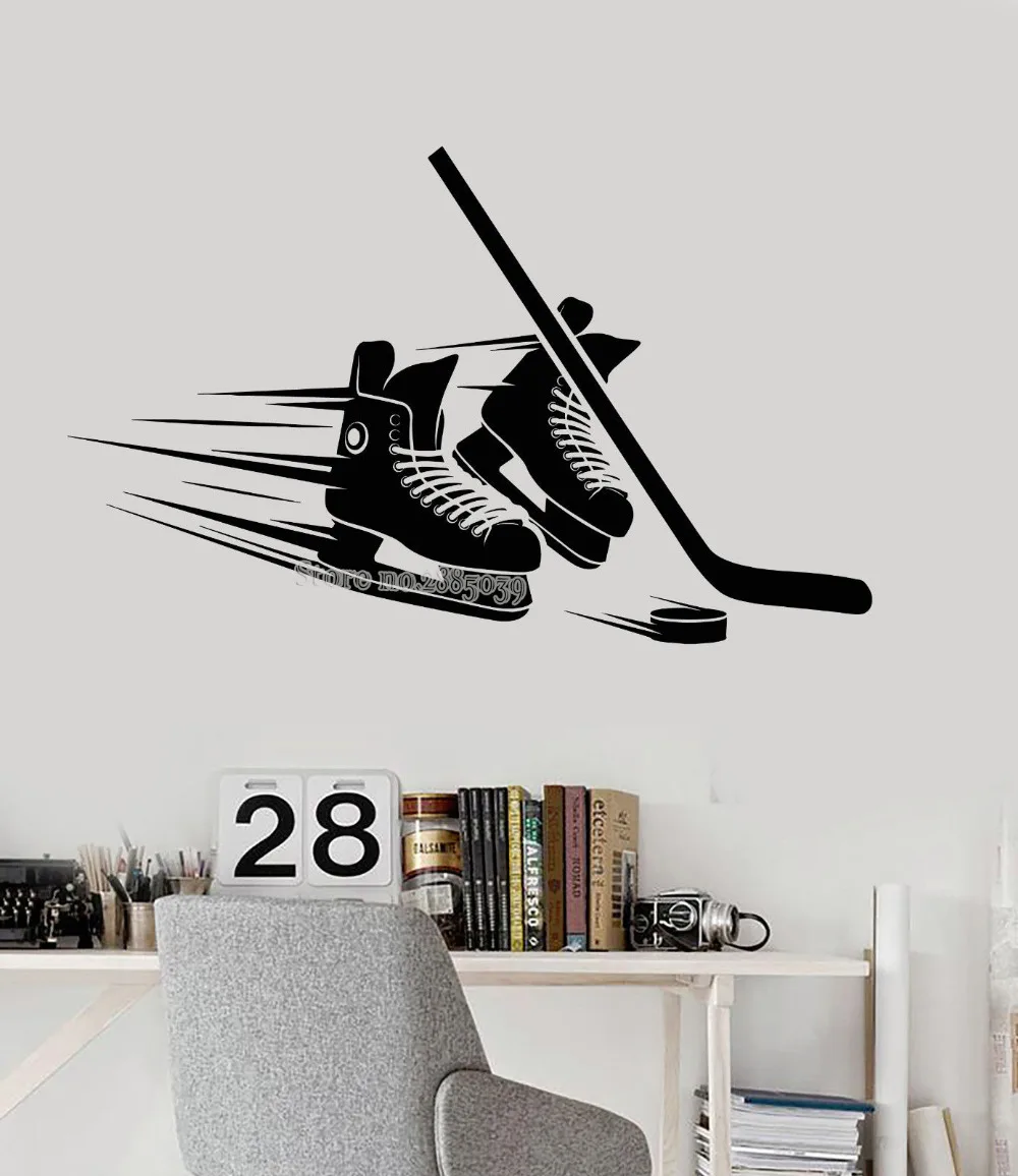 Skates Stick Puck Equipment Vinyl Wall Decal For Living Room Bedroom Home Decor Hockey Player Stickers Art Modern Mural LA473