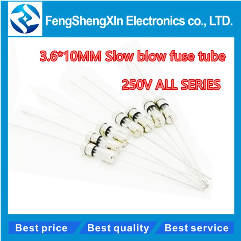 10pcs/lot 3.6*10 T Glass fuse Slow blow 250V T0.5A 1A 1.6A 2A 2.5A 3A 3.15A 4A 5A 6A 6.3A 8A 10A 15A 3.6x10mm