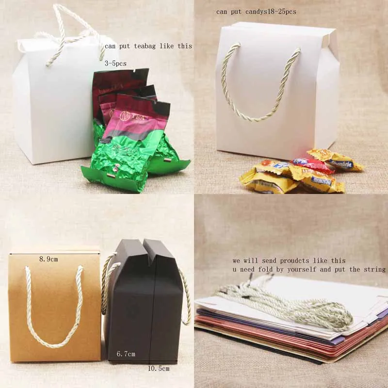 1lot=5pcs ivory gift Paper Bag with handle pink handle wedding Packing Boxes lilac Gift Box with handle kraft nuts package box