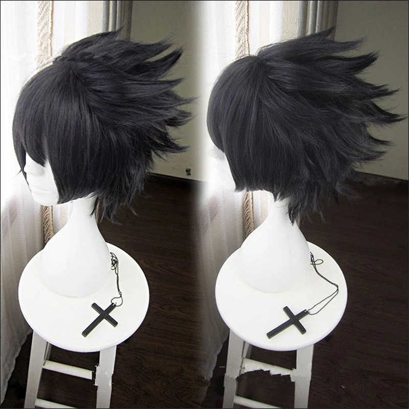 Anime Uchiha Sasuke Cosplay Wig For Men's Black Short Hair  + Wig Cap