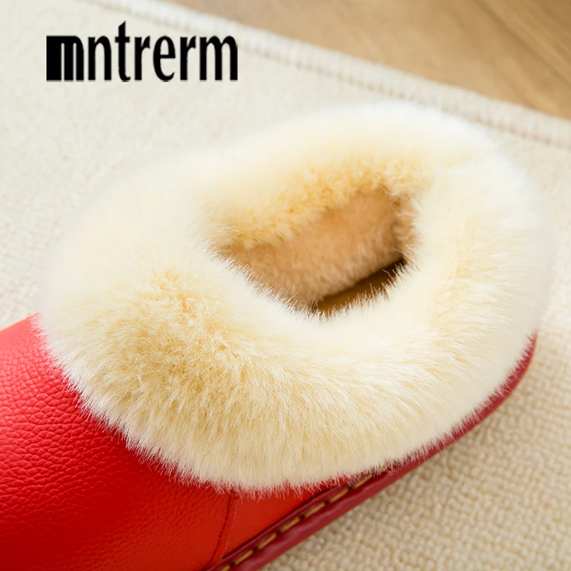 Mntrerm 2020 Winter Plush Warm Home Leather Slippers Non-Slip Thick Warm House Shoes Cotton Men Slippers Plus Size Indoor Shoes