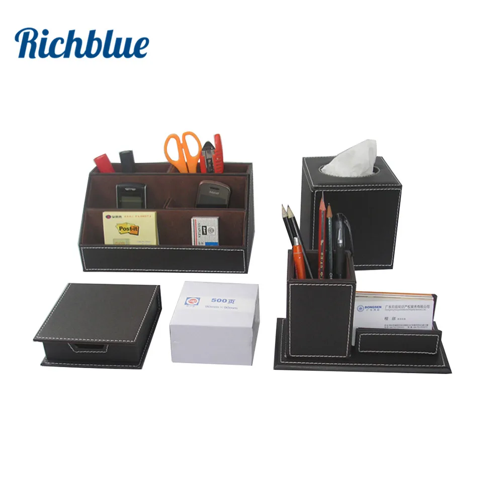 5 PCS Desk Organizer Set Office Storage Boxes Pen Pot with Business Card Holder Note Paper Box Roll Tissue Case