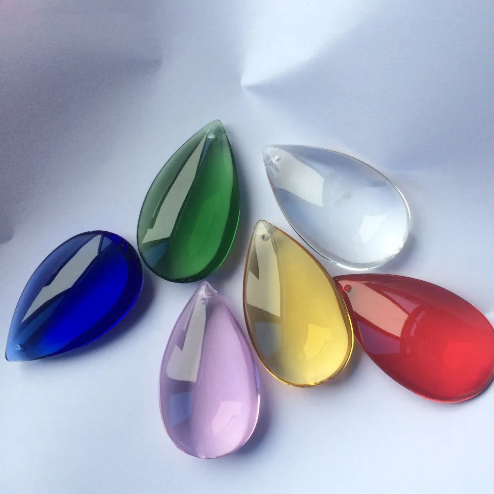 Wholesale Price,Free Shipping 21pcs/lot 50mm Mixed colors Crystal Glass Chandelier Oval Droplet Prism For Wedding Decoration