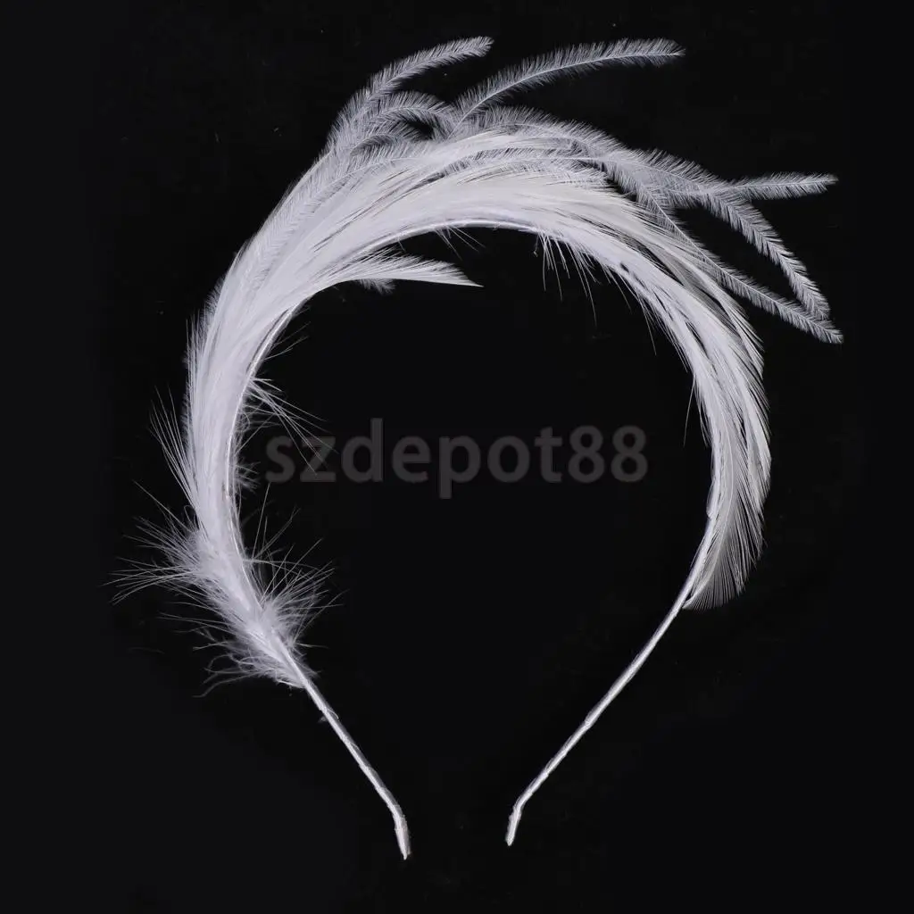 Women Girls Bride white Feather Headband Party Fascinator Hair Headpiece